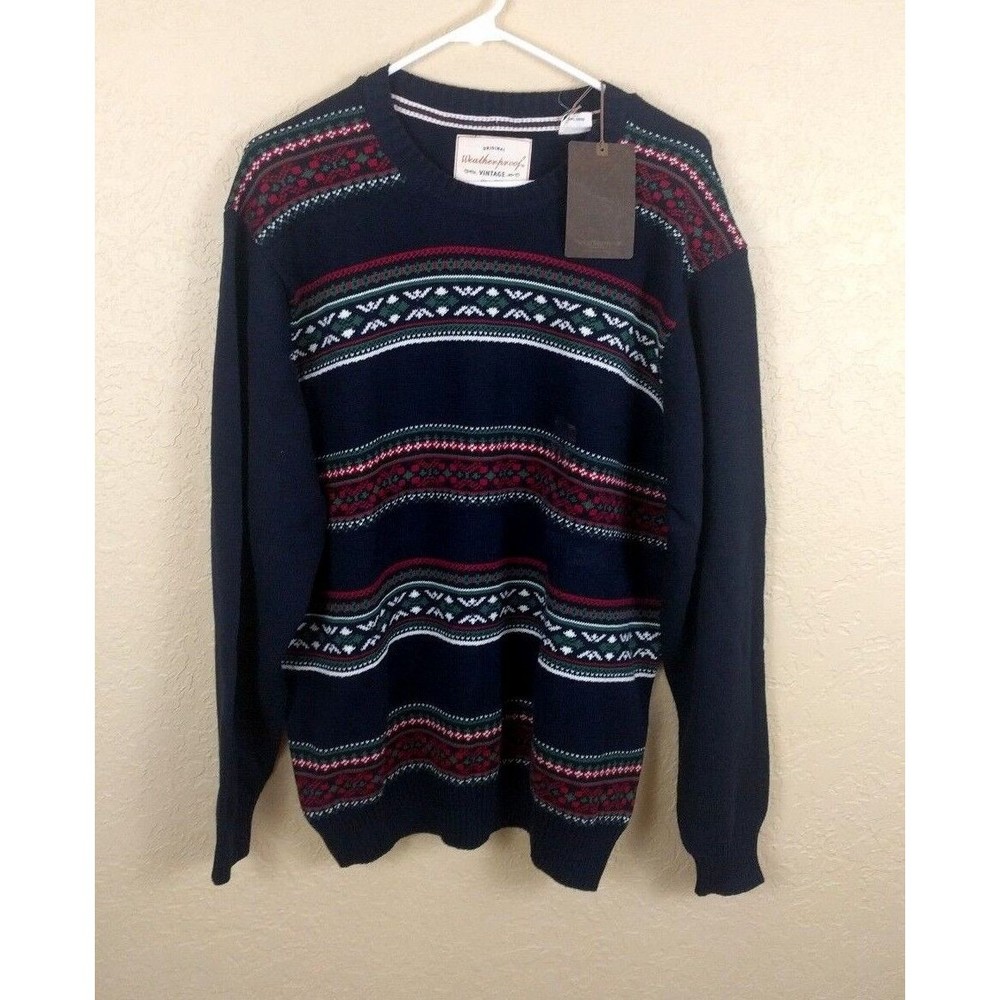 Weatherproof Mens Sweater Size XL Blue Nordic Print Cotton Crew Neck